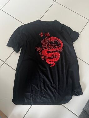 SHEIN Black Midi Dress with Red Dragon Graphic